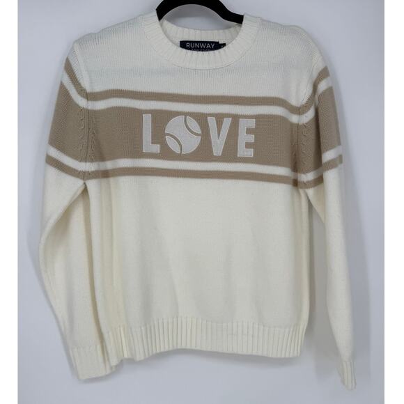 Runway Athletics Sweater Tennis Love Camel Tan White Crewneck Pullover Size XS - Picture 2 of 5